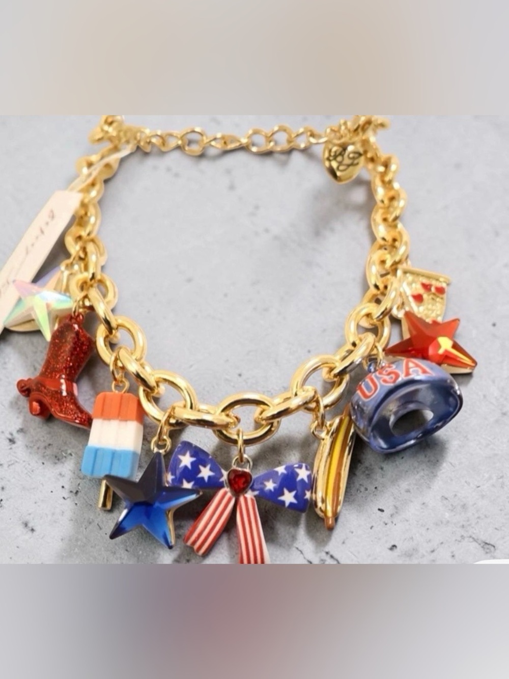 Betsey Johnson NWT Americana Charm Necklace with USA favorites